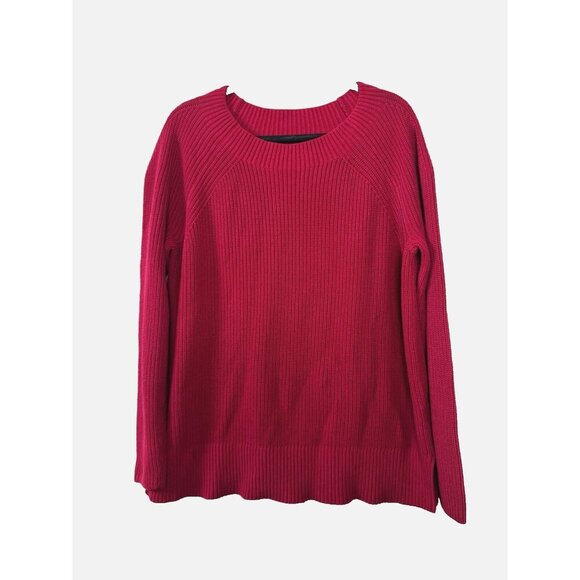Lands’ End Chunky Red Ribbed Knit Sweater XL 18 Cozycore Classic Preppy Nautical - Picture 1 of 8